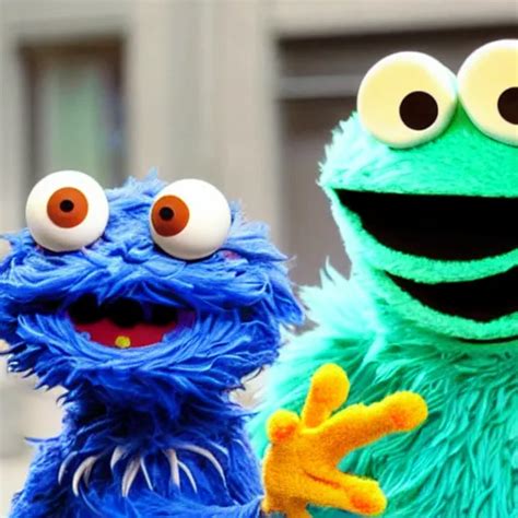 Cookie Monster Muppet On Sesame Street Smoking Weed Stable Diffusion