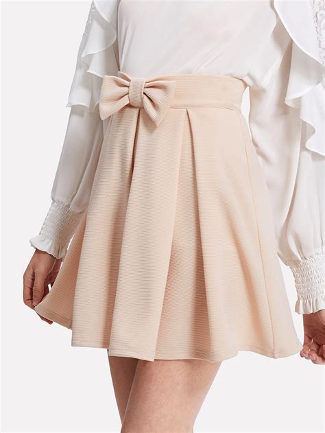 Bow Front Box Pleated Textured Skirt Sheinsheinside