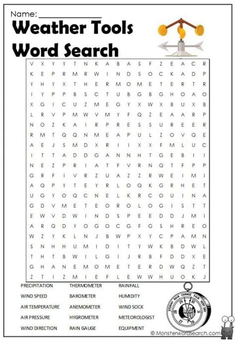 Weather Tools Word Search Monster Word Search