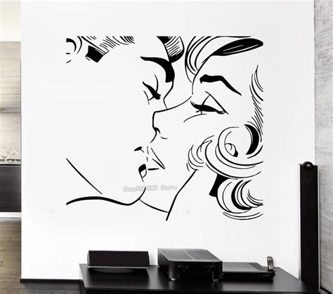 3d New Couple Kiss Wall Stickers Kissing Couple Romantic Love Decoration For Pop Art Bedroom