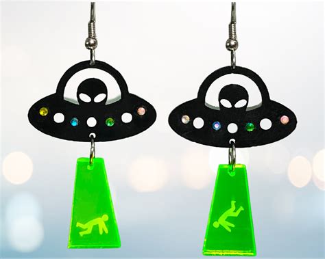 Weird Earrings Ufo Earrings Alien Abduction Acrylic Laser Cut Etsy