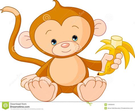 Baby Monkey Eating Banana Stock Vector Image Of Clip