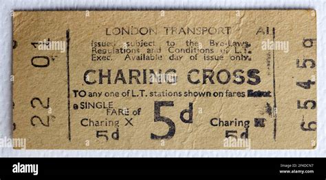 1950s London Transport Underground Or Tube Train Ticket From Charing