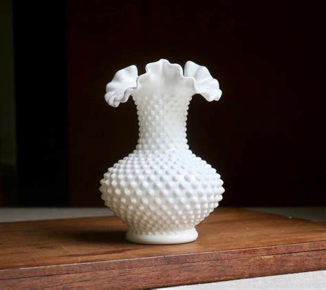 Fenton Hobnail Milk Glass Vase Double Crimped Ruffled Edge Etsy Vase Centerpieces Wedding