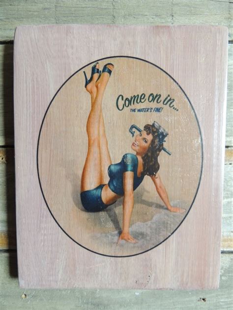 Vintage Hello Sailor Pin Up Girl On Wood Sign