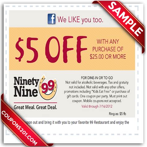 Choose what you want and use matching 99restaurants coupon. 99 Restaurants - Free Printable Coupons