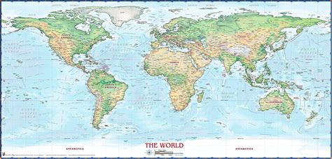 Compart Maps World Physical Wall Map Light Blue Oceans Fully