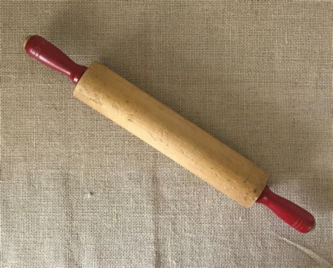 Vintage Rolling Pin Solid Wood Red Handles Paper Party And Kids Kids