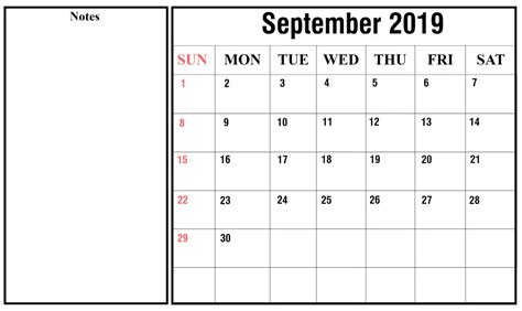 September 2019 Calendar Blank Easily Printable