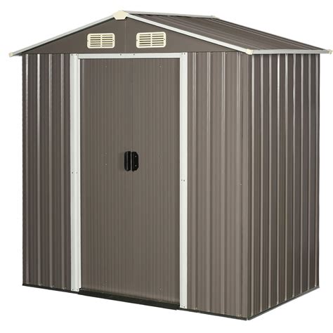 Buy Outsunny X Ft Corrugated Metal Garden Storage Shed W Sliding Door Sloped Roof Outdoor