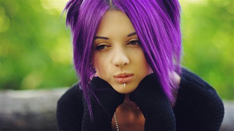 Women Purple Hair Dyed Hair Piercing Wallpapers Hd Desktop And