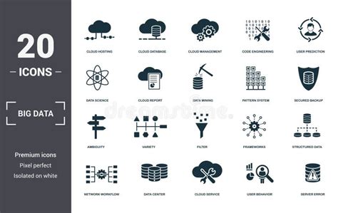 Big Data Set Icons Collection Includes Simple Elements Such As Cloud