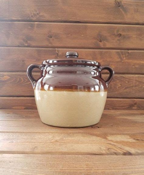 Bean Pot Vintage Cookie Jar Primitive Rustic Home Decor Stoneware