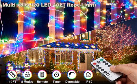 Fitybow Led Rope Lights Battery Operated String Lights 40ft 120 Leds 8