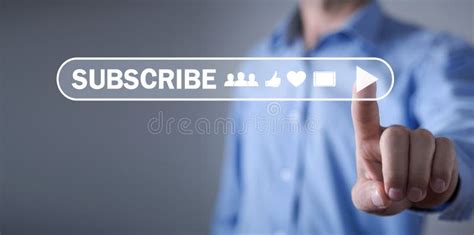 Male Hand Pointing Subscribe Button Social Media Stock Photo Image