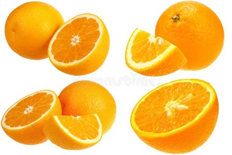 Fresh Oranges Isolated On White Background Set Stock Photo Image Of