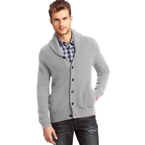 Lyst Kenneth Cole Long Sleeve Shawl Collar Cardigan Sweater In Gray