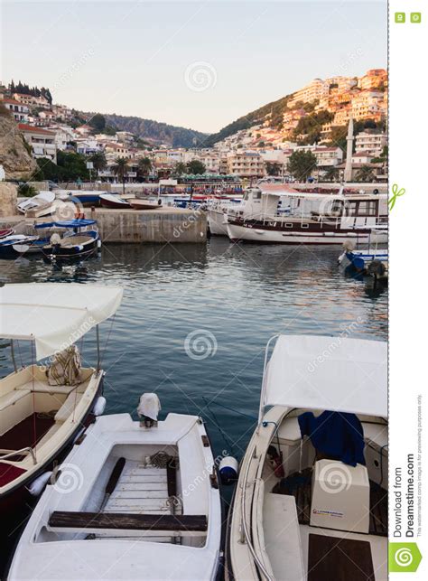 Boats At The Small Port In Adriatic Resort In Old Ulcinj Town During