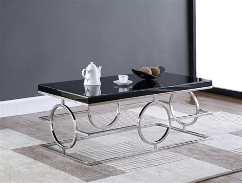 Cesario Modern Black Glass Top Coffee Table Wshaped