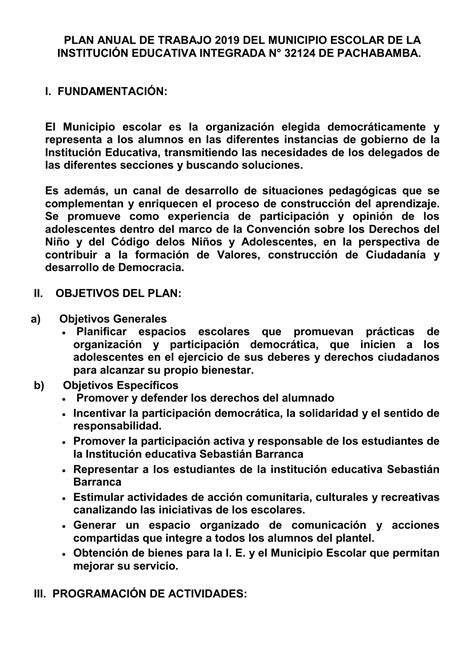Plan Anual De Trabajo 2019 Del Municipio Escolar De La InstituciÓn