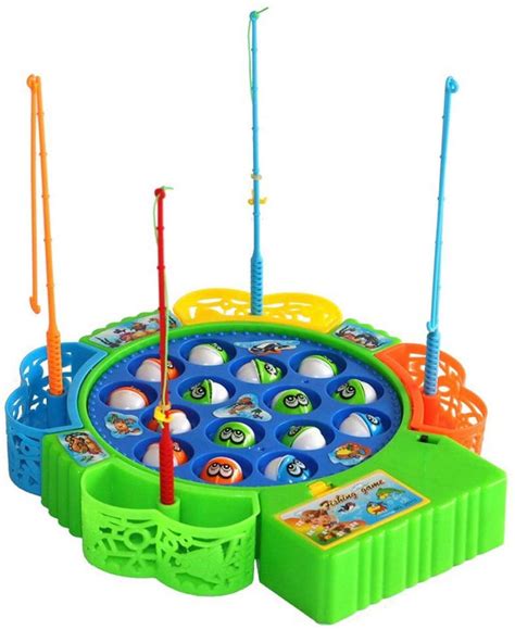 Fishing Game Toy Set With Single Layer Rotating Board Includes 15 Fish