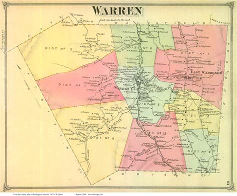 Warren Vermont 1873 Old Town Map Reprint Washington Co Old Maps