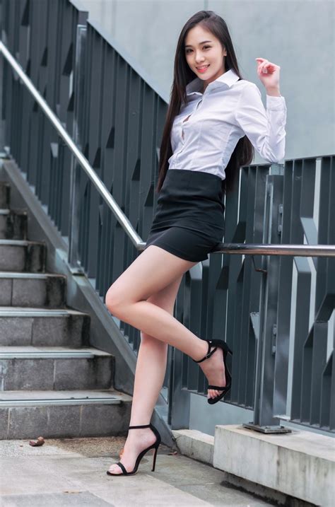 Asian Brunette Girl Secretaries Office Pose Legs Skirt Blouse Phone HD Wallpaper