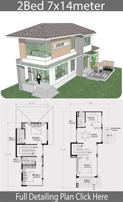 Small Two Story House Plan 7x14m Home Design With Plansearch Mimari