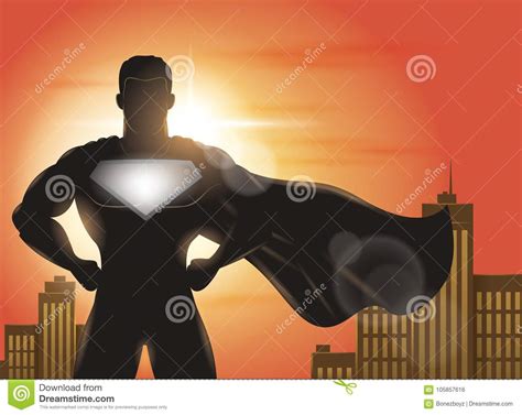 Superhero Standing With Cape Waving In The Wind Silhouette Vector