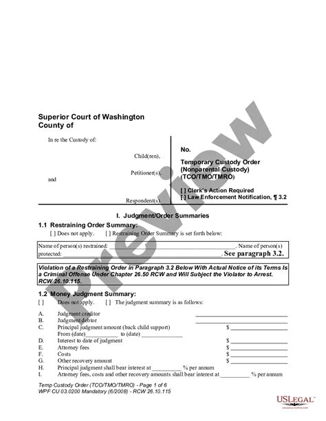 Washington Wpf Cu 030200 Temporary Custody Order Nonparental