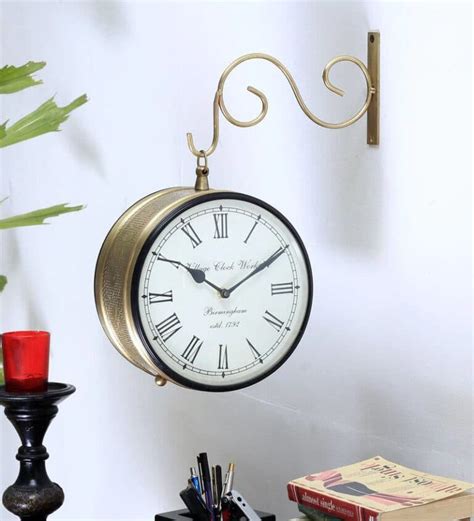 Buy Brass Finish Iron Double Sided Wall Clock Online Kraphy
