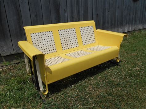 Metal Porch Glider Lawn Furniture Yellow And White Original