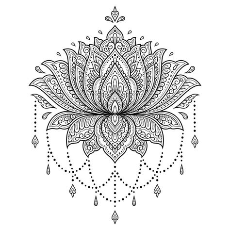 Lotus Mehndi Flower Pattern For Henna Drawing And Tattoo Decoration In Oriental Indian Style