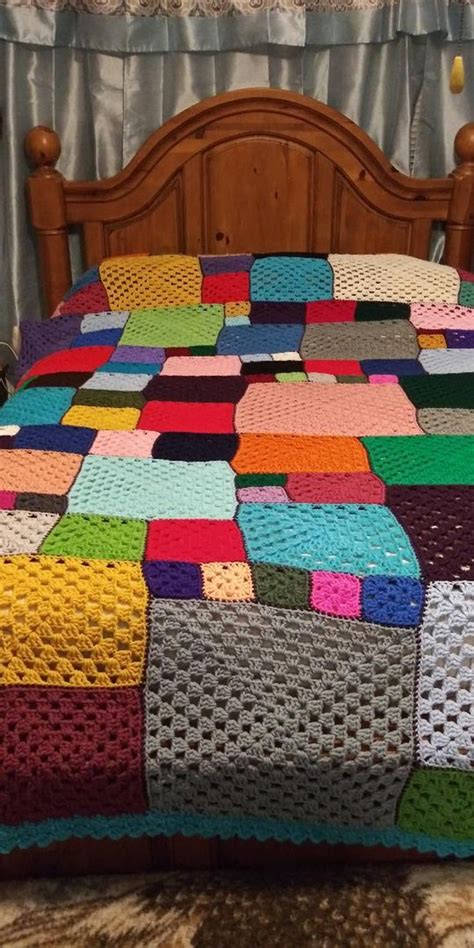 Large Crochet Afghan Patchwork Design Multi Color 98 X 80 Etsy