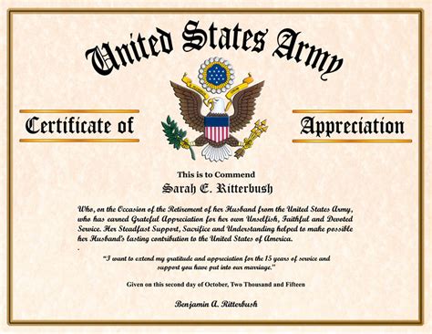 Army Certificate Of Appreciation Template 7 Best Templates Ideas