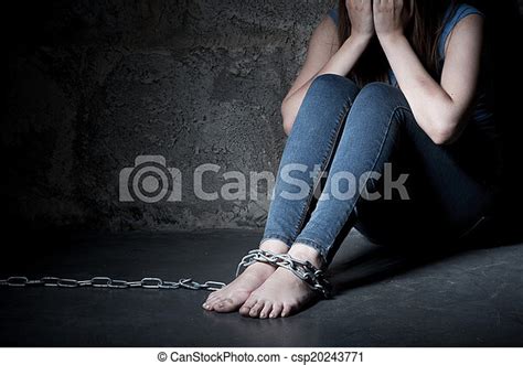 Picture Of Trapped Woman Young Woman Trapped In Chains Covering Face