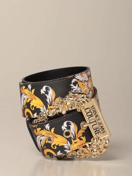 Versace Jeans Couture Belt In Baroque Print Synthetic Leather Black