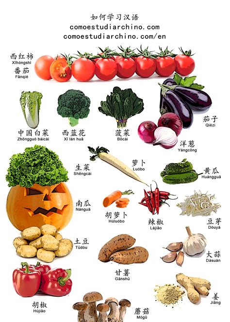 Vocabulario Chino Verduras 蔬菜 Bahasa China Cina