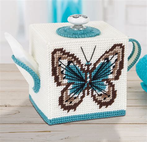 Every plastic canvas pattern in pdf format has detailed instructions, diagrams and general guidelines, so you will finish your project before you think. Mary Maxim Butterfly Teapot Tissue Box Cover Plastic ...