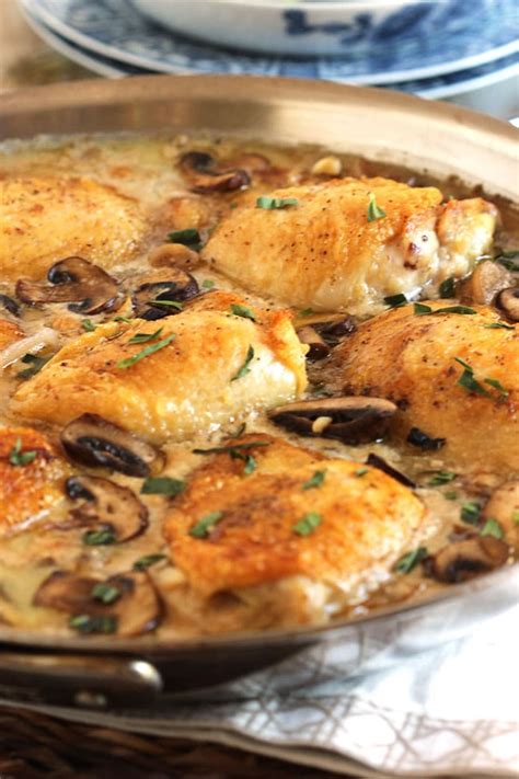 Pan Roasted Chicken Thighs With Creamy Mushroom Tarragon Sauce The