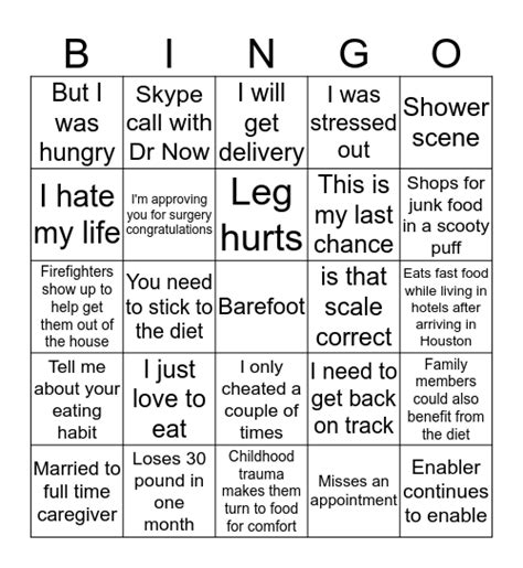 My 600lb Life Bingo Card