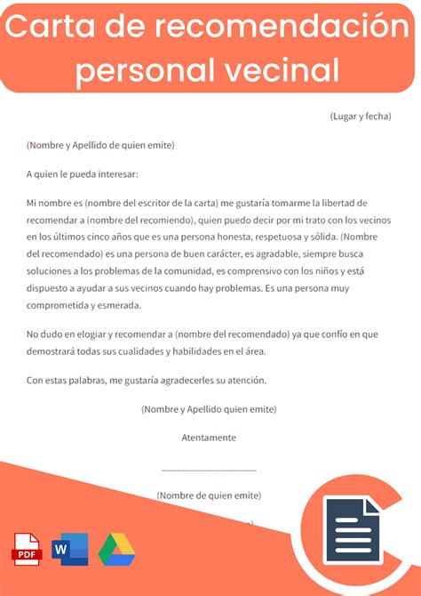 Modelo De Carta De Recomendacion Vecinal Word Derecho Universidad My