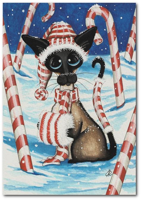Candy Cane Kitty By Amylyn Bihrle Christmas Cats Cat Art Cat Painting