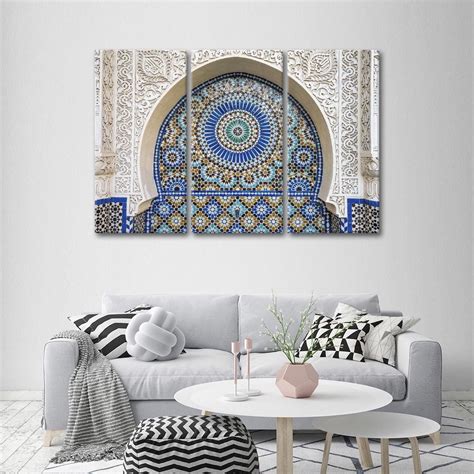 Moroccan Tile Multi Panel Canvas Wall Art In 2020 Moroccan Wall Art