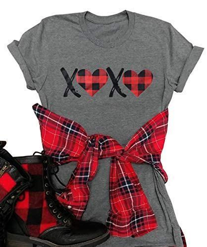 Xoxo Valentines Day Shirt Womens Buffalo Plaid Love Graphic Tees Girlfriend T Wife T Shirts