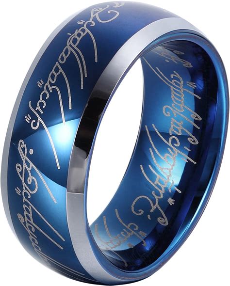 Ger 8mm Sapphire Blue Tungsten Carbide Ring Lord Of The Rings Wedding