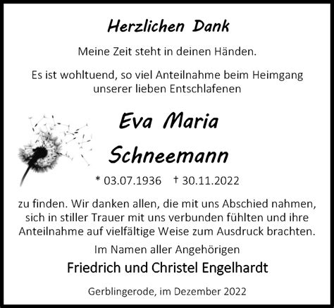 Traueranzeigen Von Eva Maria Schneemann Trauer Anzeigende