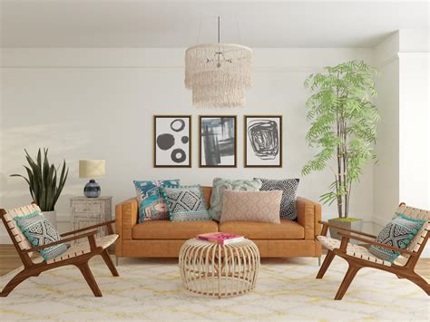 Eclectic Mid Century Modern Inspired Living Room With Symmetrical
