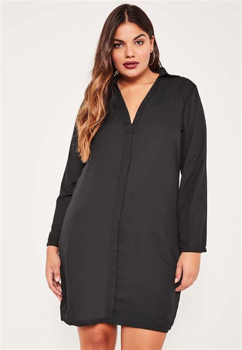 Missguided Plus Size Black Half Placket Shirt Dress Plus Size