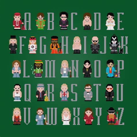 Contains only whole cross stitches. Rock Music Alphabet 2 Cross-Stitch Pattern